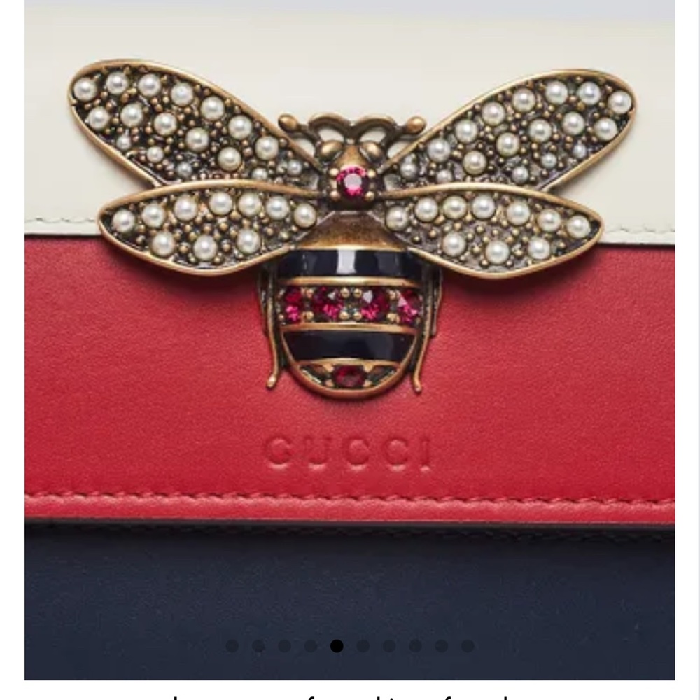 GUCCI Queen Margaret Bee-embellished Leather Zip Around Wallet  ~AUTHENTIC